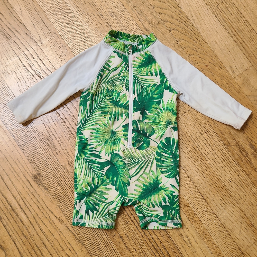 Tropical Janie and Jack Green Palm Leaf Print Rashguard Bathing Suit One Piece